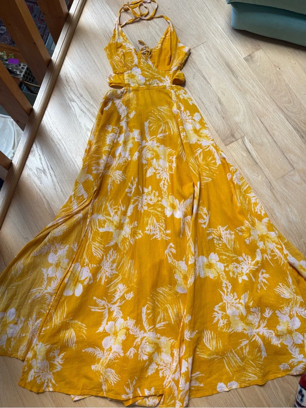 Free People Lille Printed Maxi Dress in the "Hawaii Honey" yellow colorway - Picture 4 of 7